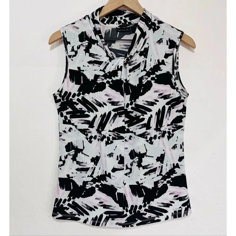 Tahari Sleeveless Printed Blouse With Twisted Neck Detail Women’s Size M
